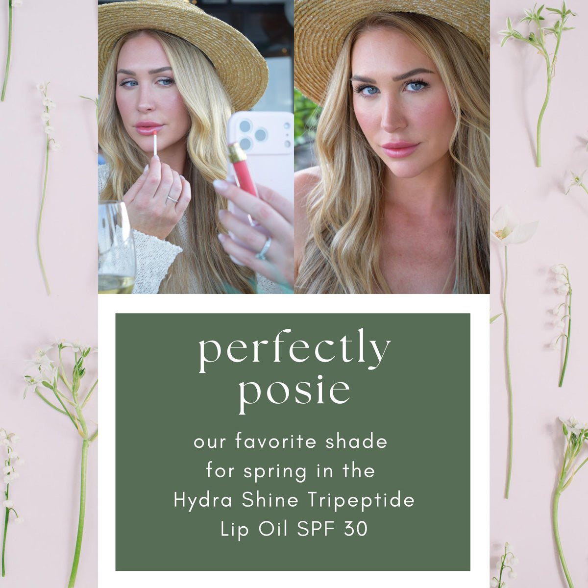 Alamea Palm Beach Hydra Shine Tripeptide Lip Oil SPF 30 shown on model